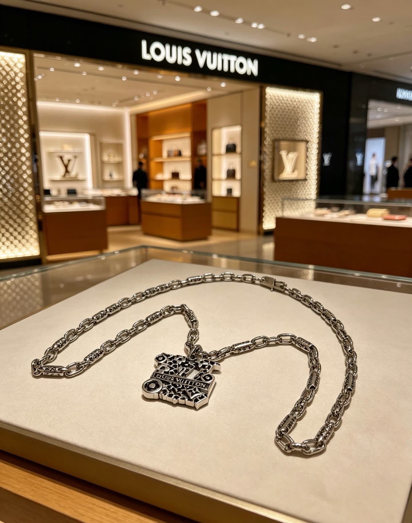 Louis Vuitton Silver Chain with Logo Pendant